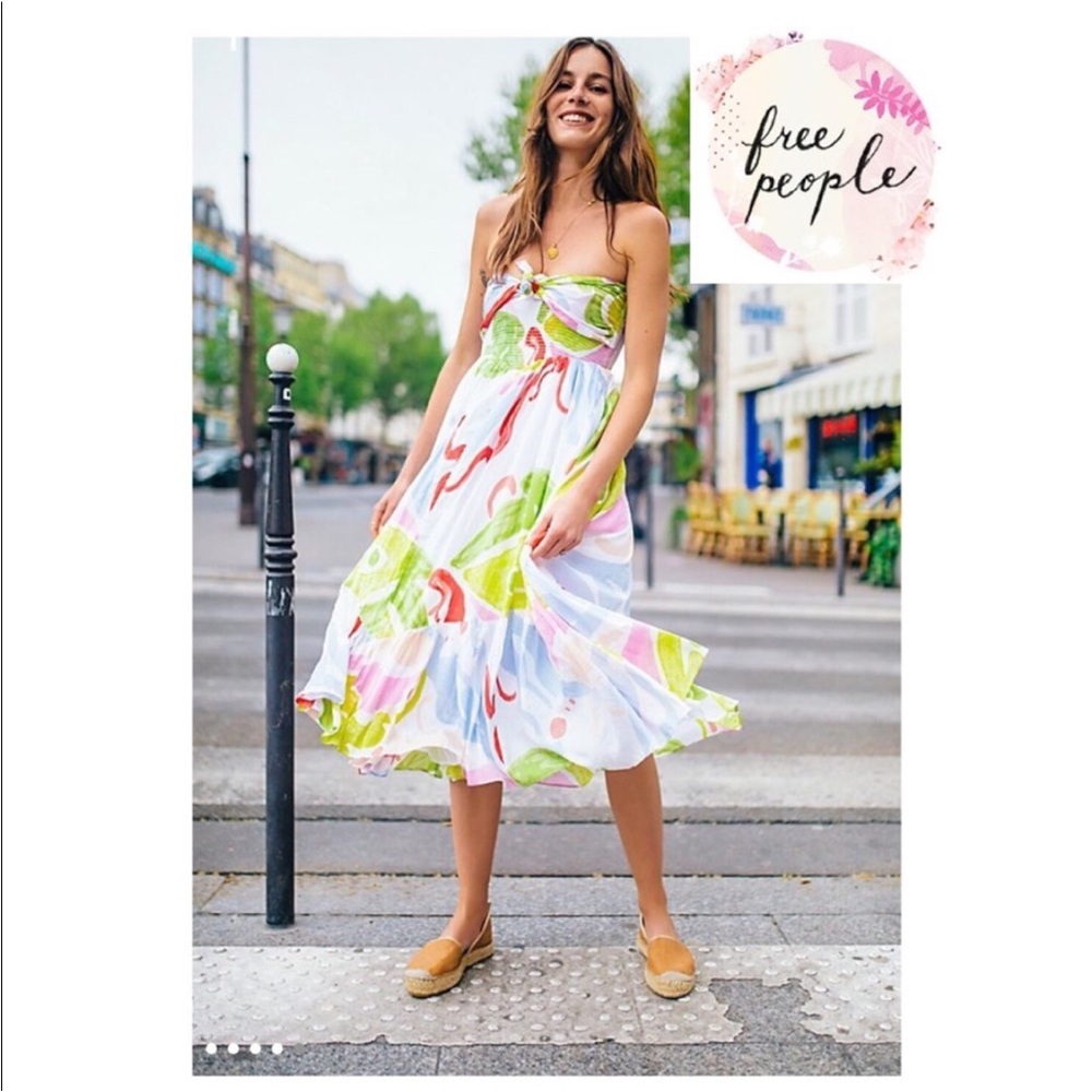 Free People Dylan Tube Dress Size Small Strapless Colorful Geometric Smocked XS
